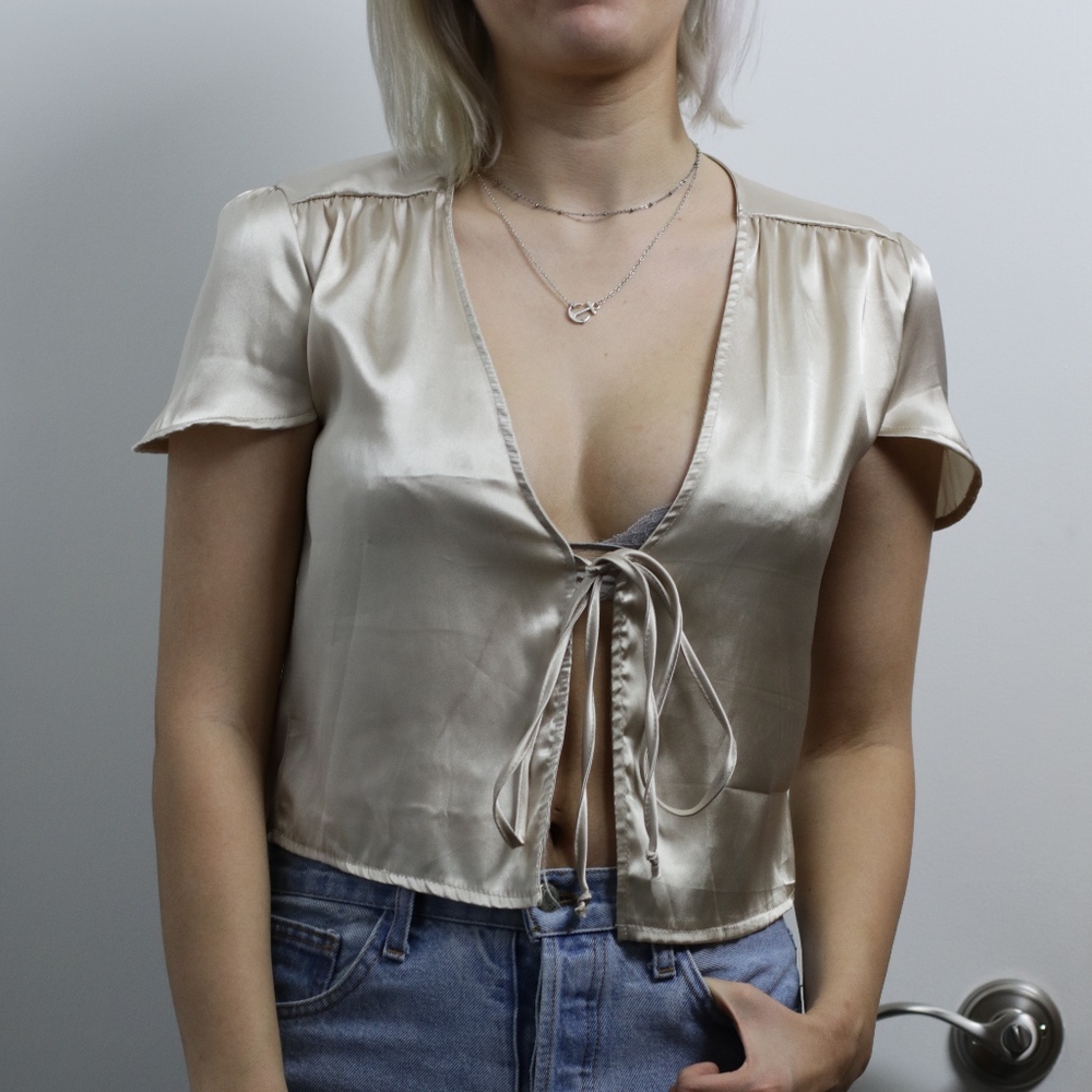 brandy Melville front tie shiny top